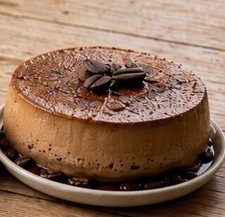 Coffee Flan garnished with coffee beans